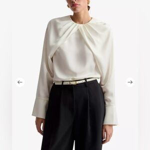 Cream Twist-Neck Long-Sleeve Blouse